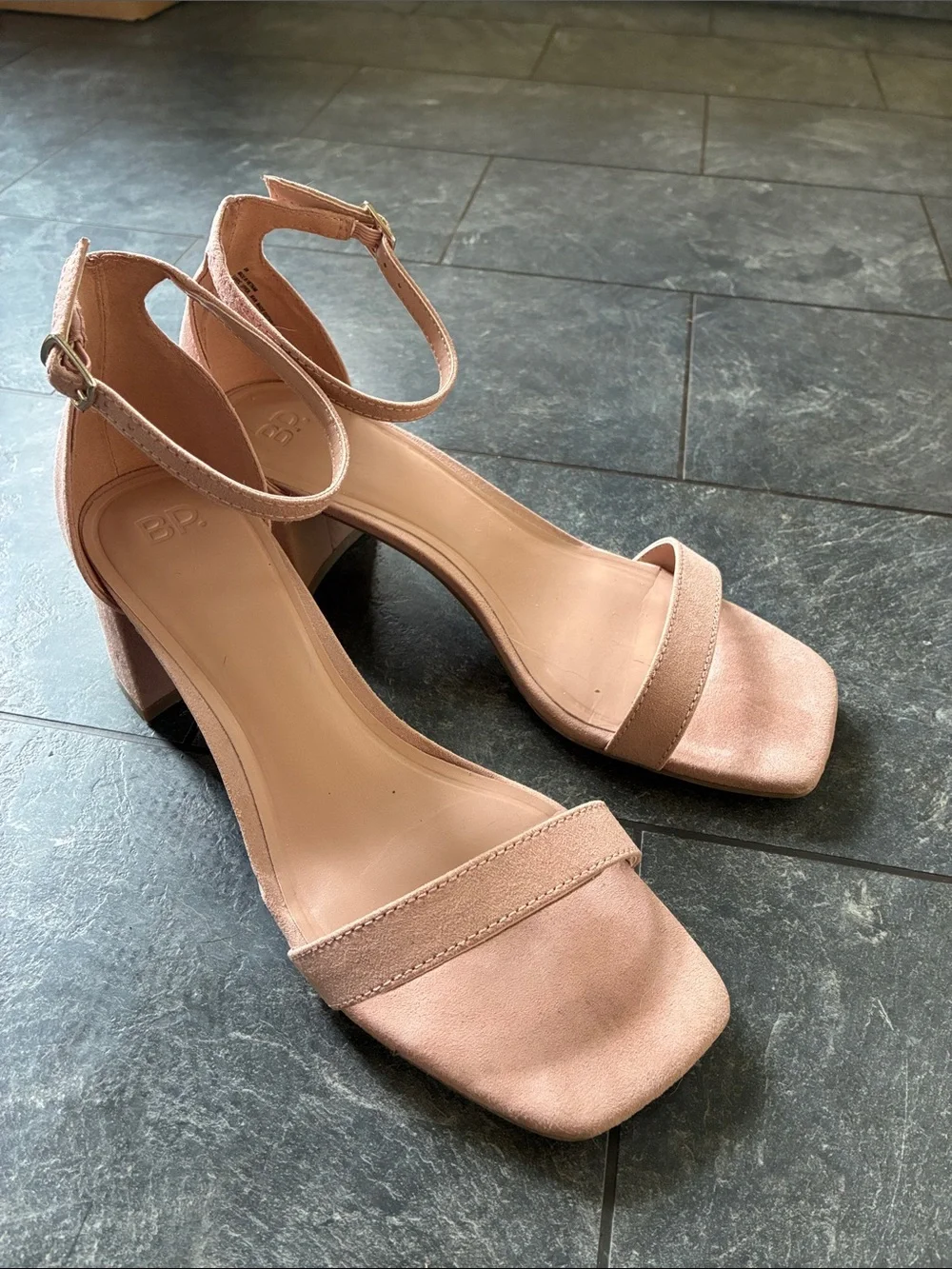 Block Heel Ankle-Strap Sandals in Blush Pink